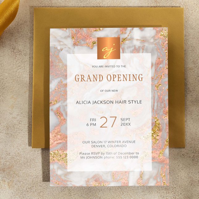 Luxury marble gold beauty salon grand opening invitation (Creator Uploaded)