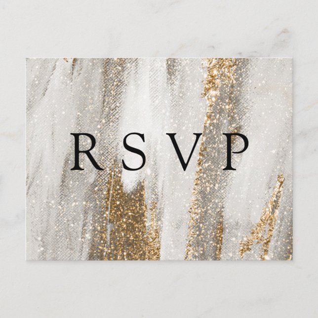 Luxury Marble Gold Glitter Wedding RSVP Postcard (Front)
