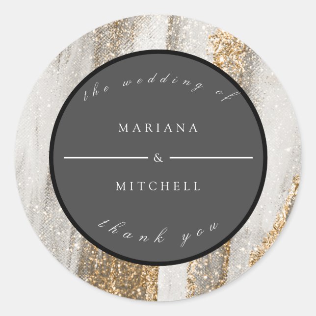 Luxury Marble Gold glitter white and grey Classic Round Sticker (Front)