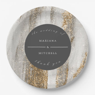 Luxury Marble Gold glitter white and grey Paper Plate