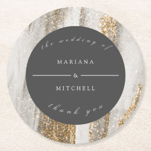 Luxury Marble Gold glitter white and grey Round Paper Coaster