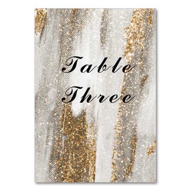 Luxury Marble Gold glitter white and grey Table Number (Front)