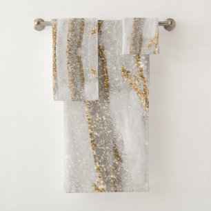 Luxury Marble Gold Strokes white and grey Bath Towel Set
