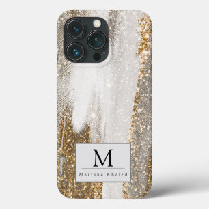 Luxury Marble Gold Strokes white and grey   iPhone 13 Pro Case