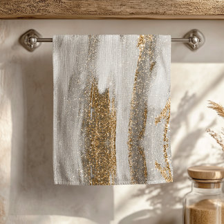 Luxury Marble Gold Strokes white and grey    Hand Towel