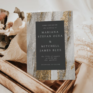 Luxury Marble Gold Strokes white and grey Invitation