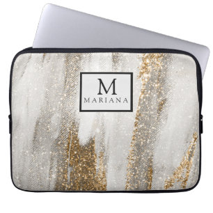 Luxury Marble Gold Strokes white and grey Laptop Sleeve