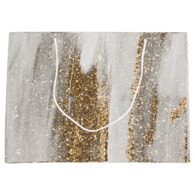 Luxury Marble Gold Strokes white and grey    Large Gift Bag (Front)