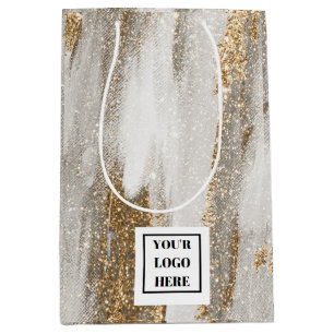 Luxury Marble Gold Strokes white and grey    Medium Gift Bag