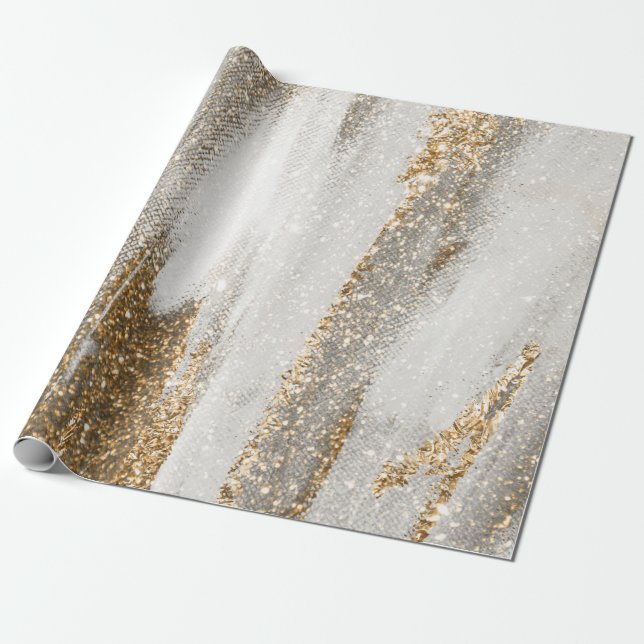 Luxury Marble Gold Strokes white and grey Wrapping Paper (Unrolled)