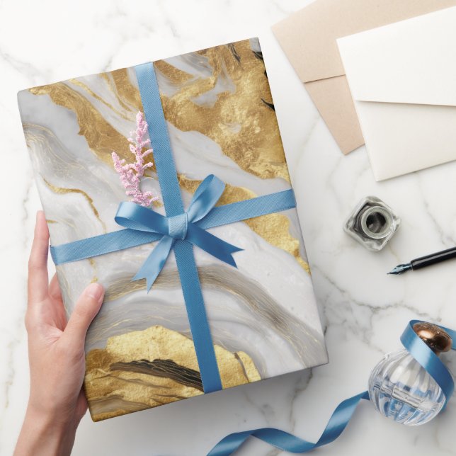 Luxury Marble Gold White Harmony Abstract Pattern Wrapping Paper (Gifting)