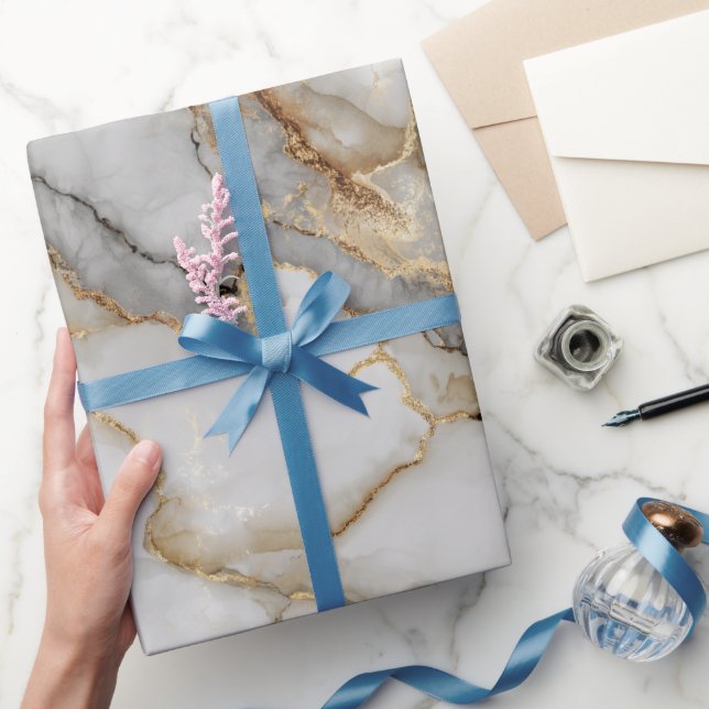 Luxury Marble Gold White Harmony Abstract Pattern Wrapping Paper (Gifting)