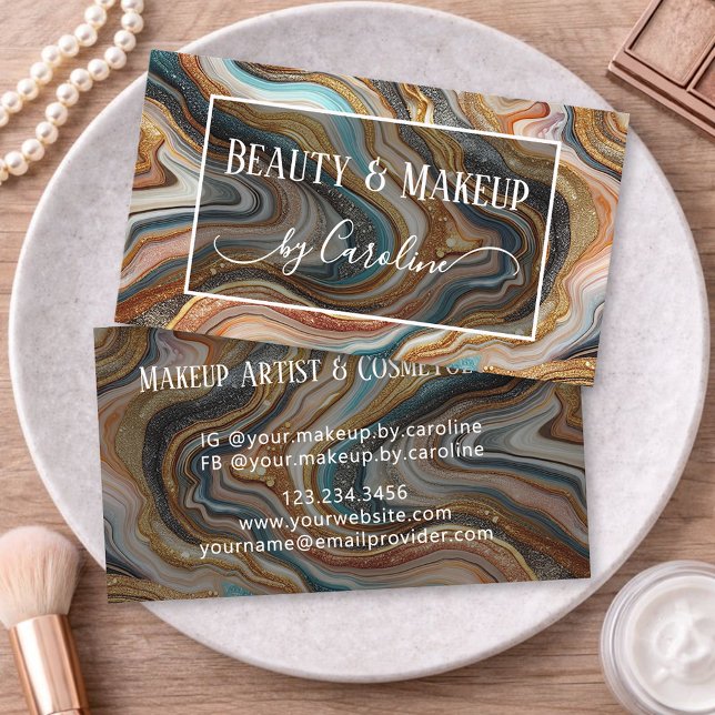 Luxury Marble Makeup Artist & Hair Stylist Business Card (Creator Uploaded)