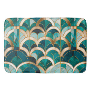Luxury Marble Mosaic Art Deco Turquoise Blue Gold Bath Mat