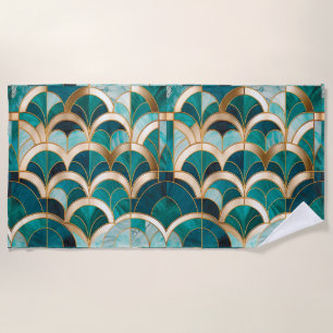 Luxury Marble Mosaic Art Deco Turquoise Blue Gold Beach Towel