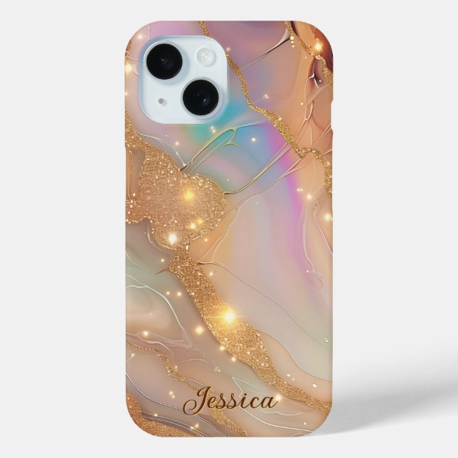 Luxury Marble Mother of Pearl Gold Veins Monogram  Case-Mate iPhone Case (Back)