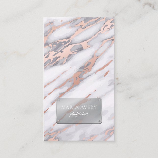 Luxury Marble Rose Gold Metallic Business Card (Front)