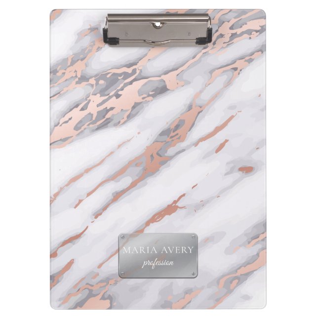 Luxury Marble Rose Gold Metallic Business Clipboard (Front)