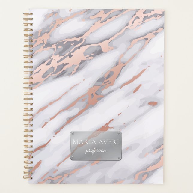 Luxury Marble Rose Gold Metallic Business Planner (Front)