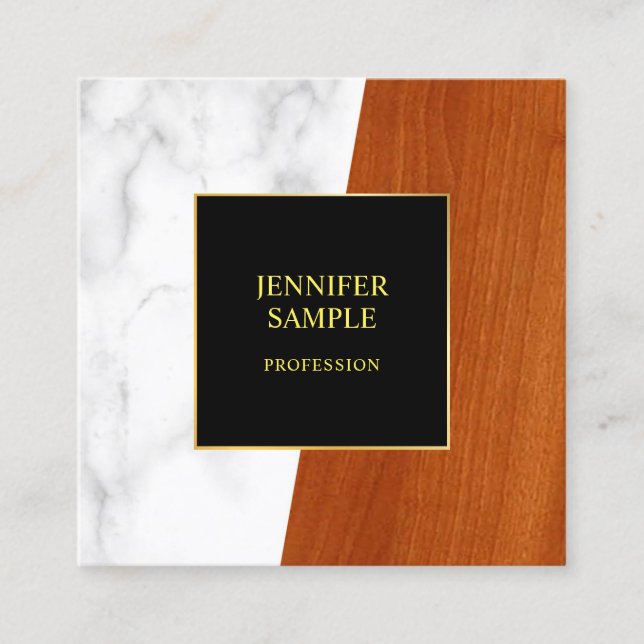 Luxury Marble Wood Black Gold Template Elegant Square Business Card (Front)