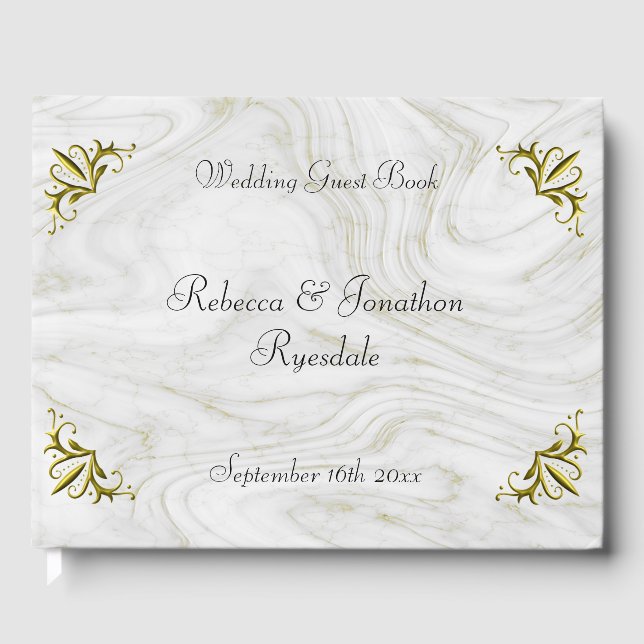 Luxury Marbled and Gold Wedding Guest Book (Front)