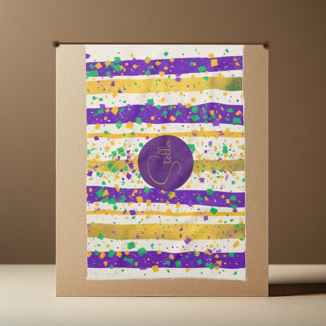 Luxury Mardi Gras Vibrant Purple Gold Green Stripe Tea Towel (Luxury Mardi Gras Vibrant Purple Gold Green Stripe Kitchen Towel)