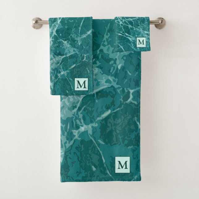Luxury Marine Marble Monogrammed Bath Towel Set (Insitu)