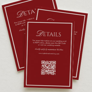 Luxury Maroon Wedding Details Qr Code Enclosure Card