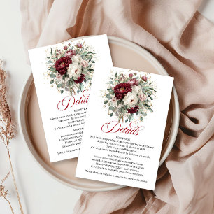 Luxury Marsala Floral Eucalyptus Gold Wedding Deta Enclosure Card