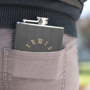 Luxury Matte Black & Gold Roman Numeral Coffee Mug Hip Flask