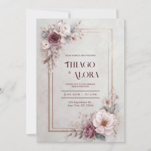 Luxury Mauve Rose Gold Frame Marble Wedding Invitation