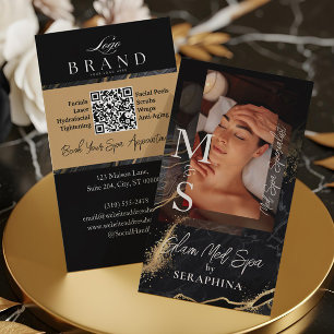 Luxury Med Spa Esthetician Black Gold Agate Business Card