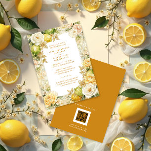 Luxury Mediterranean Lemons & Flowers Wedding Invitation
