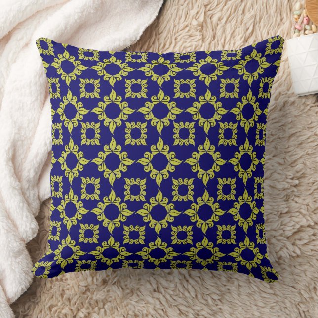 Luxury Mediterranean Tile Pattern Blue Yellow Cushion (Blanket)