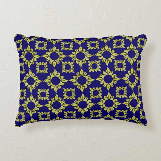 Luxury Mediterranean Tile Pattern Blue Yellow Decorative Cushion (Front)