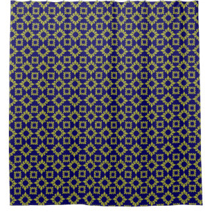 Luxury Mediterranean Tile Pattern Blue Yellow Shower Curtain