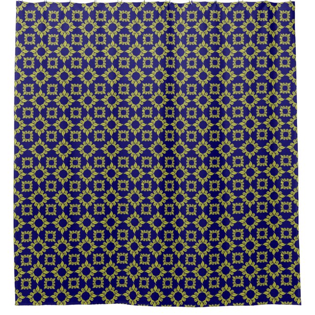 Luxury Mediterranean Tile Pattern Blue Yellow Shower Curtain (Front)