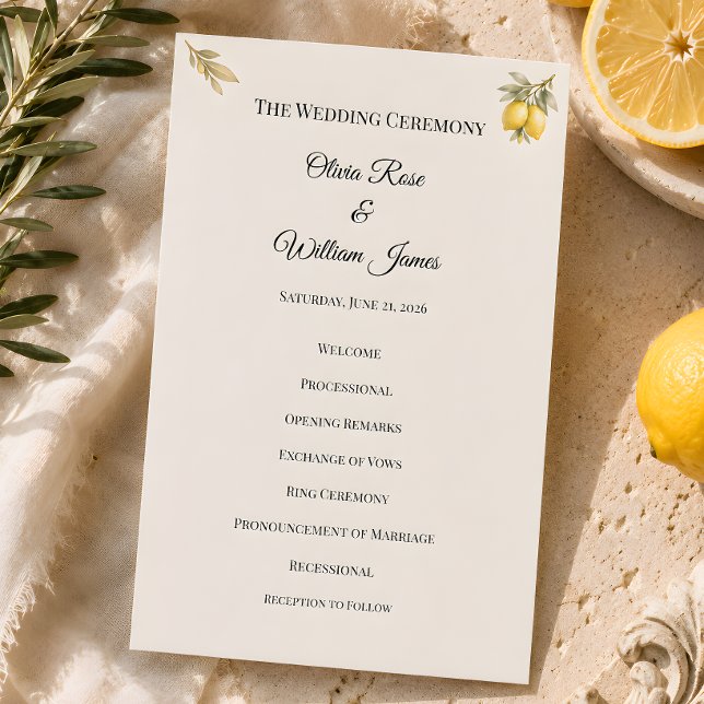 Luxury Mediterranean Wedding Ceremony Program Card (Wedding ceremony program )