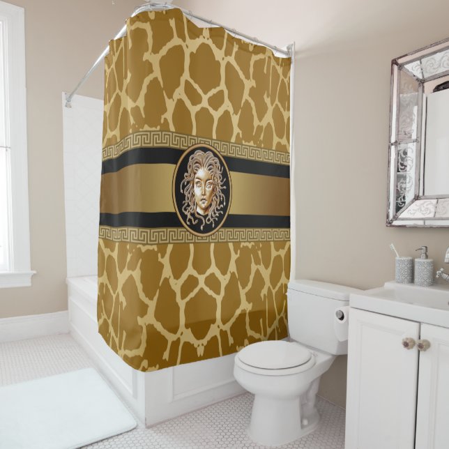 Luxury Medusa Giraff Print Shower Curtain (In Situ)
