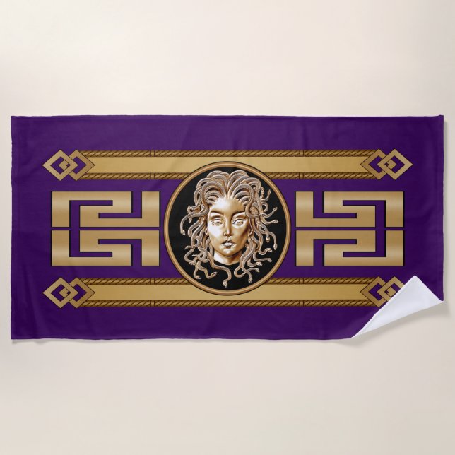 Luxury Medusa Gold  beach towel (Front)