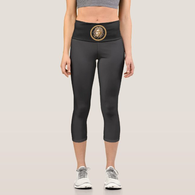 Luxury Medusa Gold Chain Capri Leggings (Front)