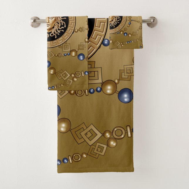 Luxury Medusa Gold & Pearls Chains Bath Towel Set (Insitu)