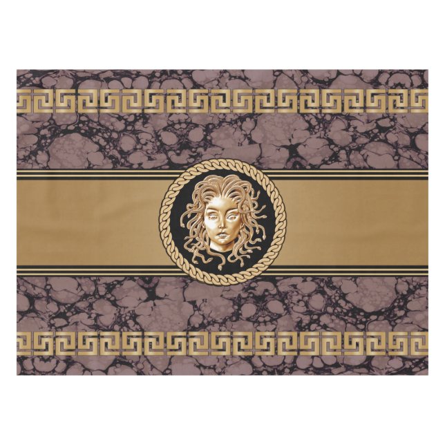 Luxury Medusa Marble & Gold Tablecloth (Front (Horizontal))