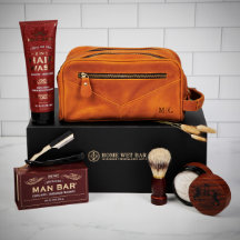 Luxury Men's Shaving Kit with Leather Toiletry Bag