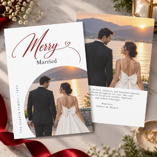 Luxury Merry & Married Newlywed 2 Photo Christmas  Holiday Card