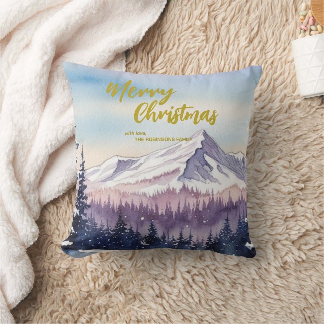 Luxury Merry xmas trees forest Gold script Holiday Cushion (Blanket)