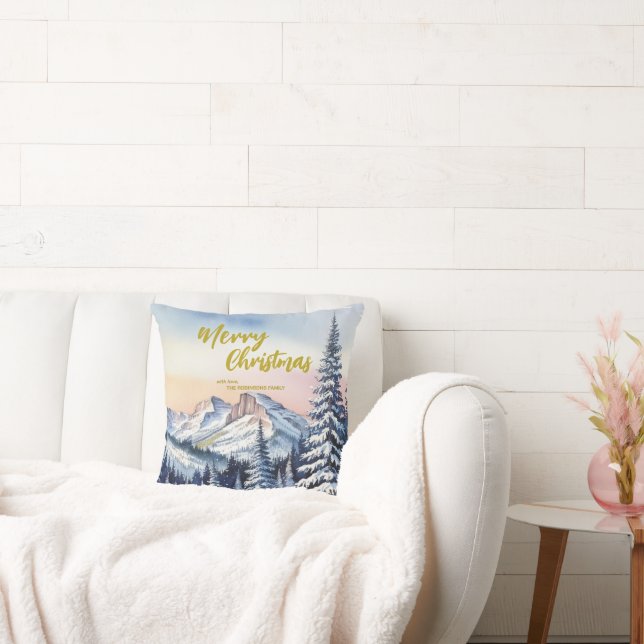 Luxury Merry xmas trees forest Gold script Holiday Cushion (Couch)