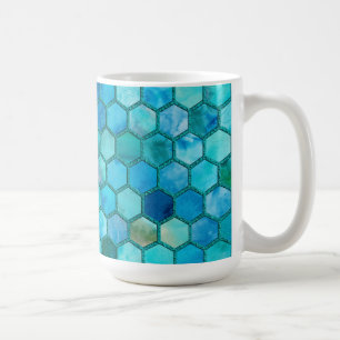 Luxury Metal Foil Glitter Aqua blue honeycomb Coffee Mug