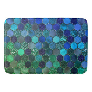 Luxury Metal Foil Glitter Blue Green honeycomb Bath Mat