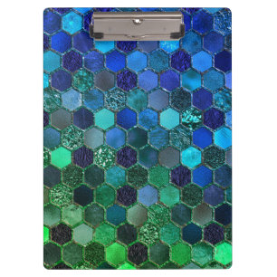 Luxury Metal Foil Glitter Blue Green honeycomb Clipboard